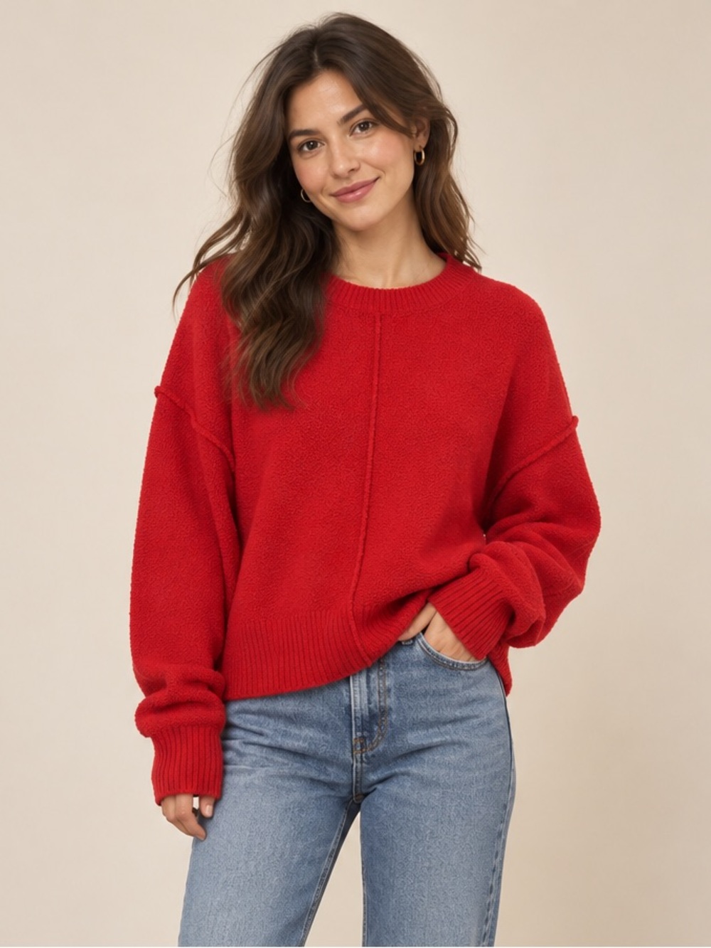 If It Were Me Red Exposed Seam Sweater | Cozy Minimalist | Oversized S